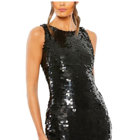 Mac Duggal NWT Size 6 5959 Black Jewel Neckline Sleveless Paillettes Maxi Gown - Picture 3 of 10